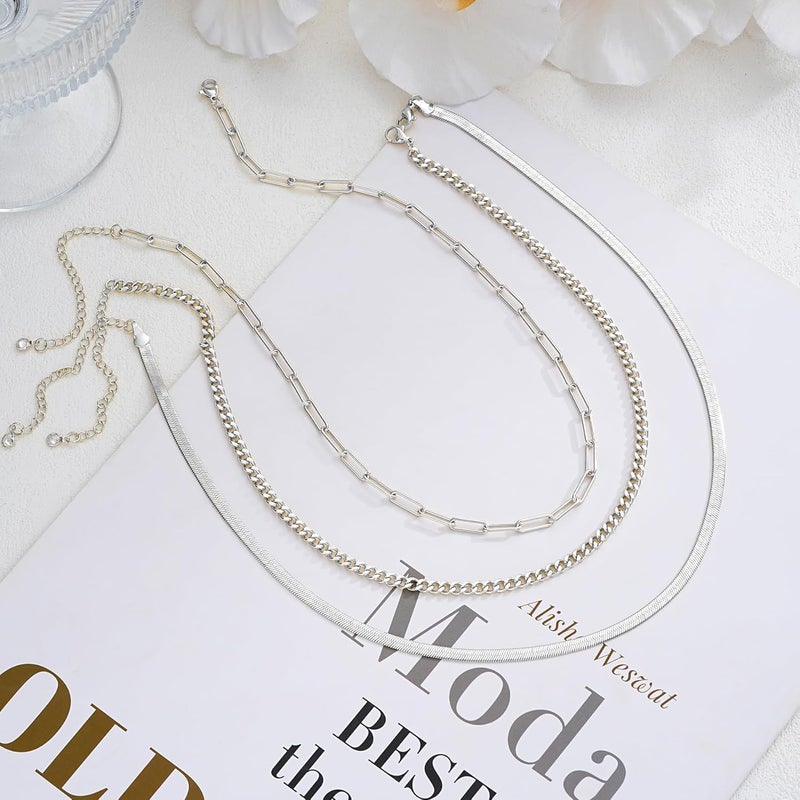 Dodder Store Gold Layered Necklaces for Women, 14K Gold Plated Dainty Gold Chain Choker Necklace Stack, Herringbone Gold Necklaces Set - Image 3